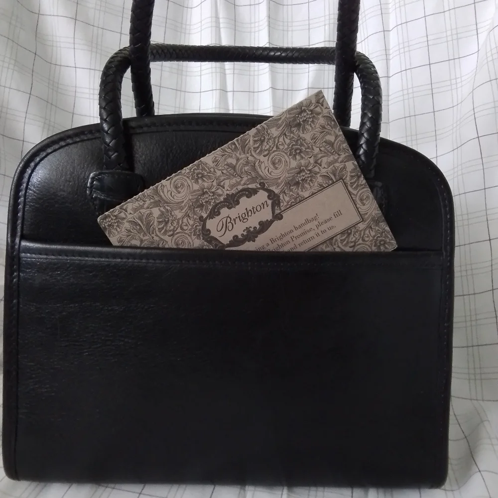 Brighton Chantilly Black Leather Croc Satchel Handbag/Shoulder Bag - Picture 2 of 5